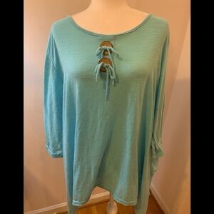 Kaktus teal cotton/poly top, size 16-18